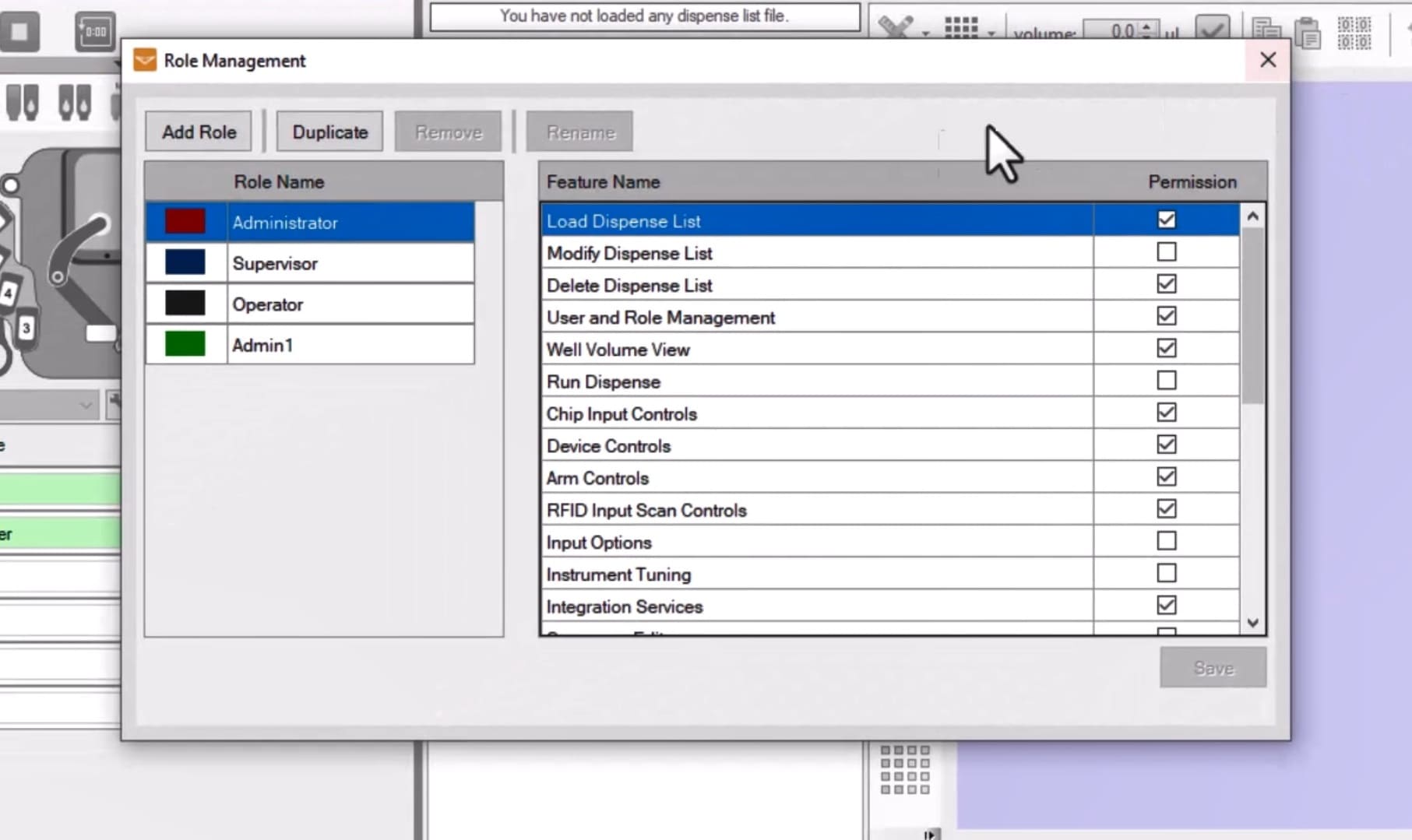 User Account Management feature in the software of the MANTIS Microfluidic Liquid Dispenser